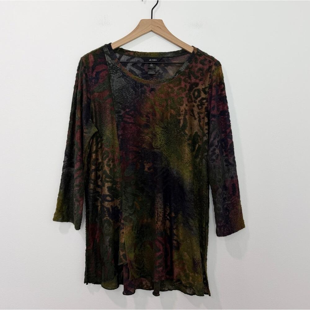 Ali Miles Pullover Blouse Burn Out Animal Print Multicolor Texture size Large - Picture 1 of 6